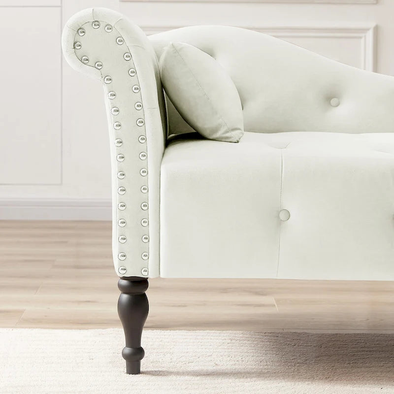 60.6 Velvet Upholstered Button Tufted Chaise Lounge Chair with Nailheads