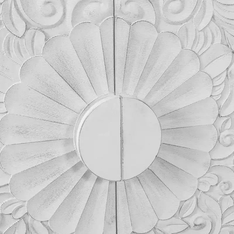 Carved Flower Door Large Storage Sideboard Cabinet with Shelves