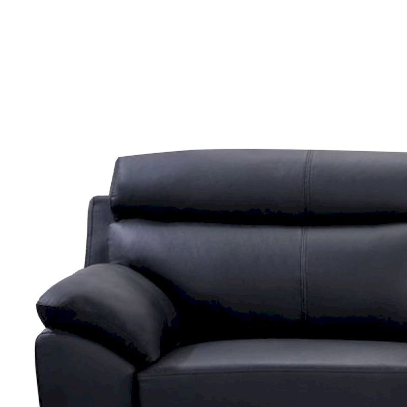 80 Inch Sofa, Black Top Grain Leather, Foam Cushions, Steel Legs