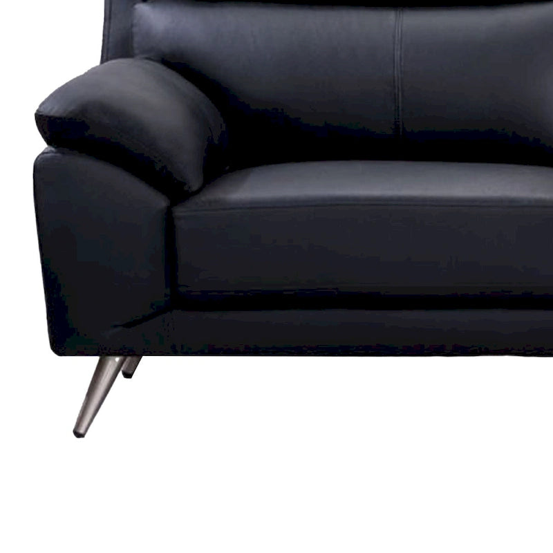 80 Inch Sofa, Black Top Grain Leather, Foam Cushions, Steel Legs
