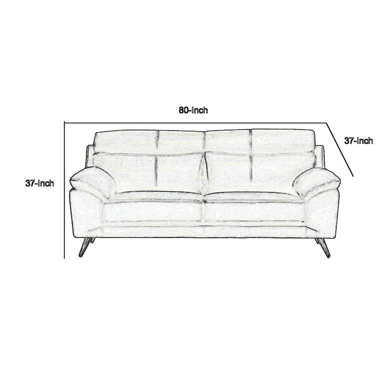 80 Inch Sofa, Black Top Grain Leather, Foam Cushions, Steel Legs