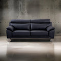 80 Inch Sofa, Black Top Grain Leather, Foam Cushions, Steel Legs