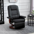 Manueller PU-Leder-Sessel mit Liegefunktion, moderner Loungesessel, verstellbarer drehbarer Armlehnsessel mit Holzuntergestell und Fußstütze