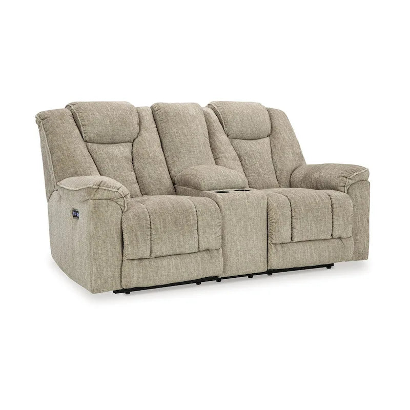Power Reclining Loveseat with Adjustable Headrest and LED, Beige 76 Inch