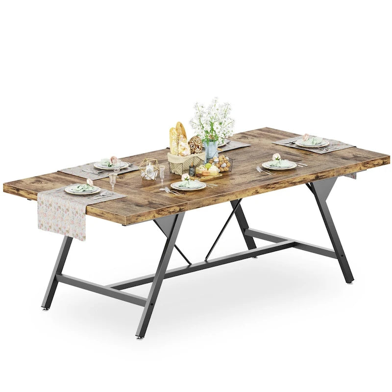 Farmhouse Dining Table for 8 People, 70.8-Inch Rectangular Wood Kitchen Table