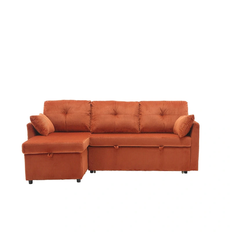 Orange 81.1 L-Shaped Fabric Sofa: Reversible Chaise, Storage, Solid Wood Frame, and Foam Seating