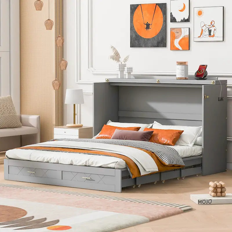 Wooden Loft Bed with Upholstered Storage Shelf and Desk