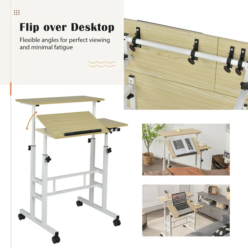 Mobile Stand Up Desk, Adjustable & Tilting