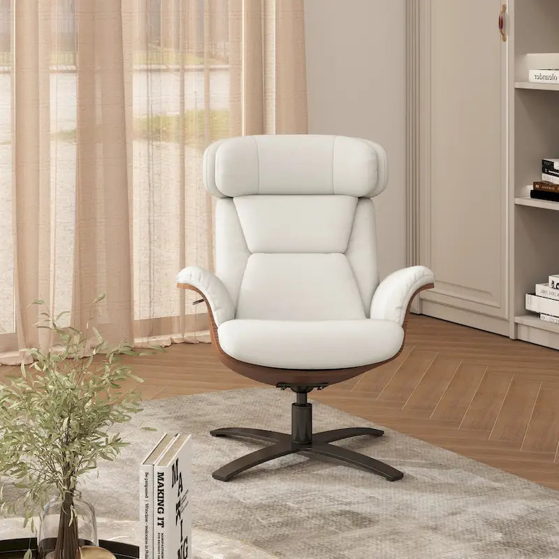 31.5 Curved Wood Genuine Leather Recliner Lounge Chair