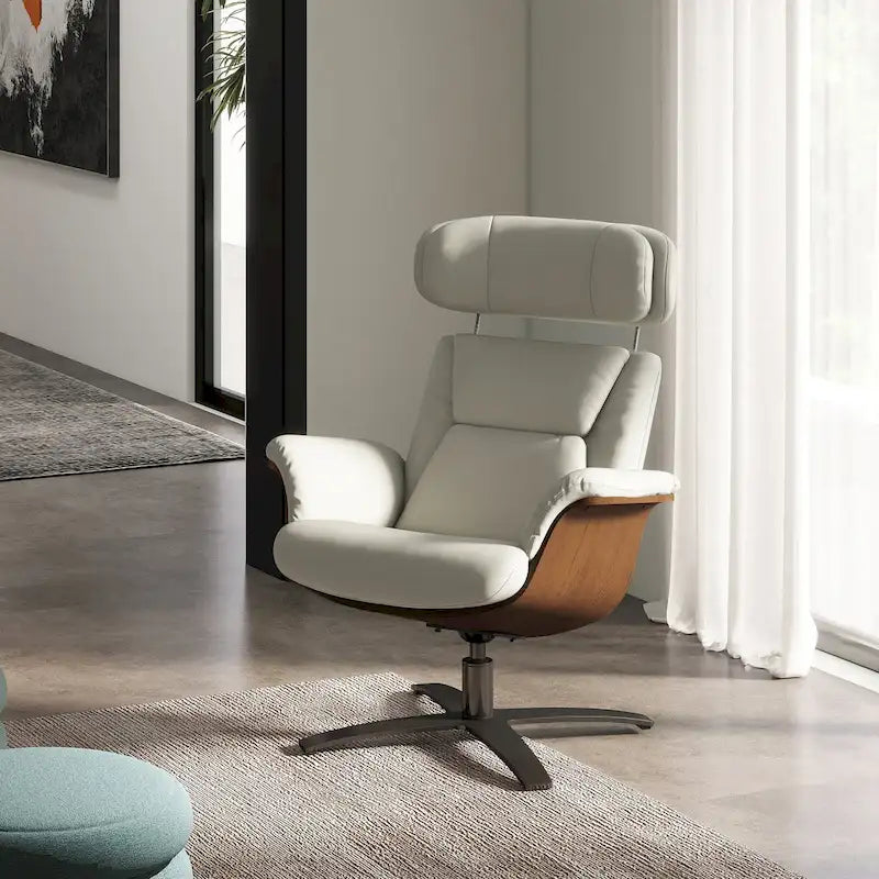 31.5 Curved Wood Genuine Leather Recliner Lounge Chair