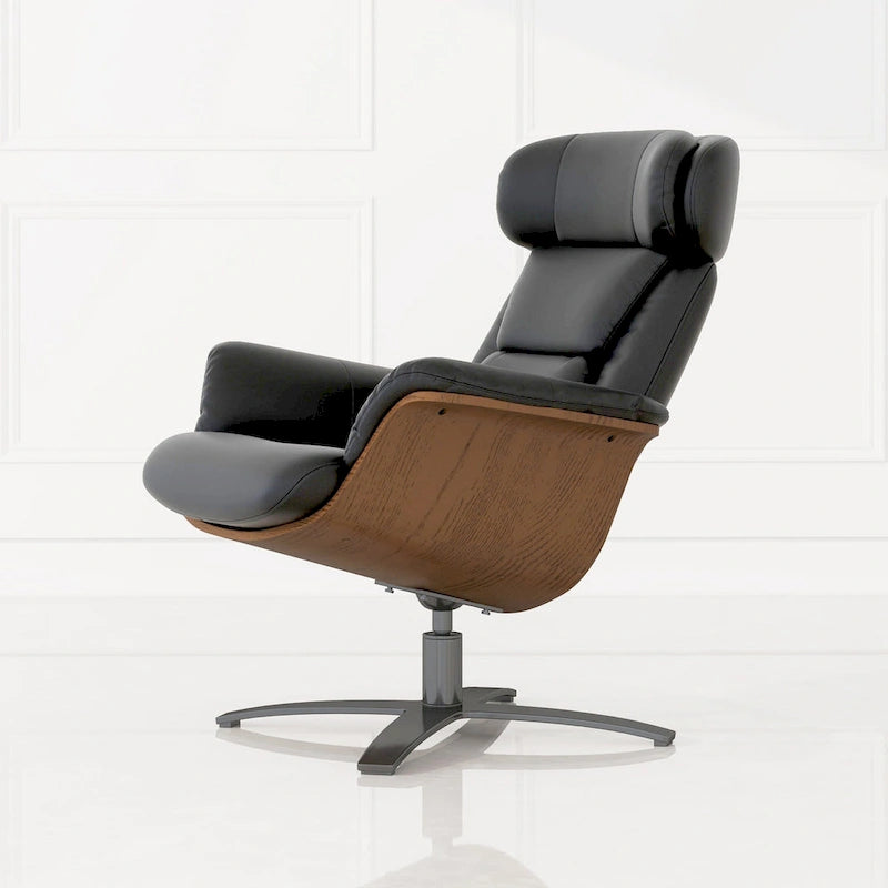 31.5 Curved Wood Genuine Leather Recliner Lounge Chair