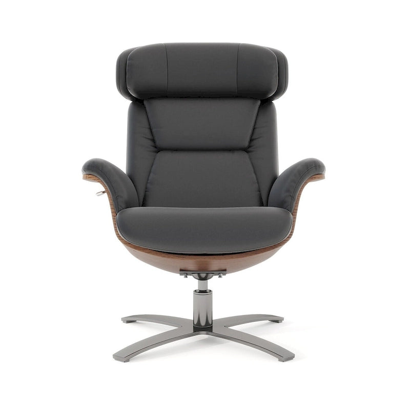 31.5 Curved Wood Genuine Leather Recliner Lounge Chair