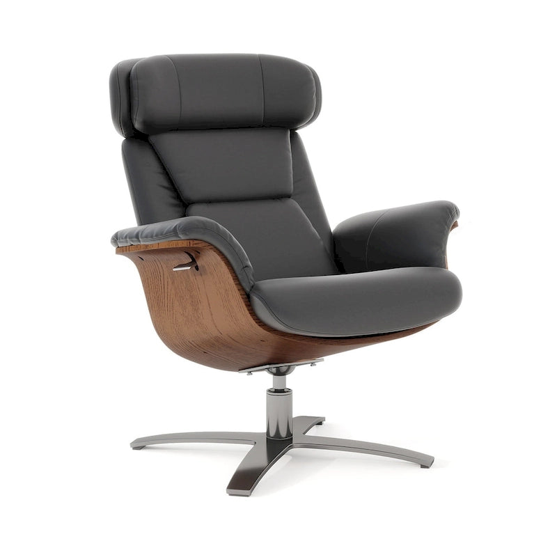 31.5 Curved Wood Genuine Leather Recliner Lounge Chair