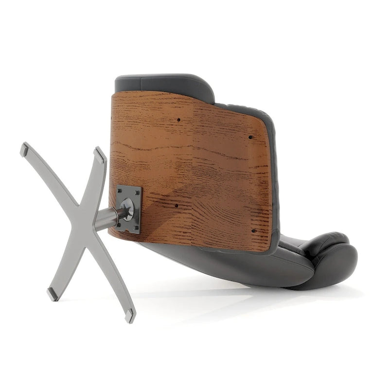 31.5 Curved Wood Genuine Leather Recliner Lounge Chair