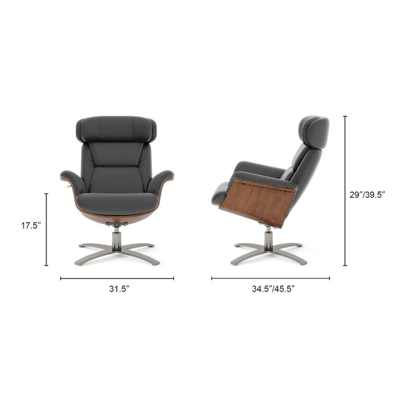 31.5 Curved Wood Genuine Leather Recliner Lounge Chair