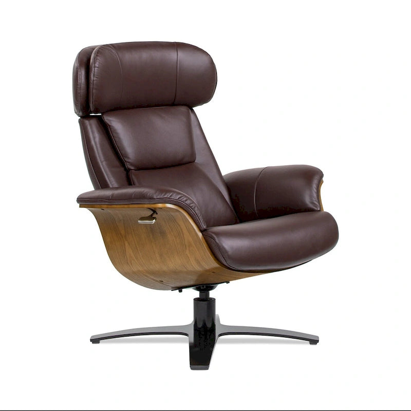 31.5 Curved Wood Genuine Leather Recliner Lounge Chair