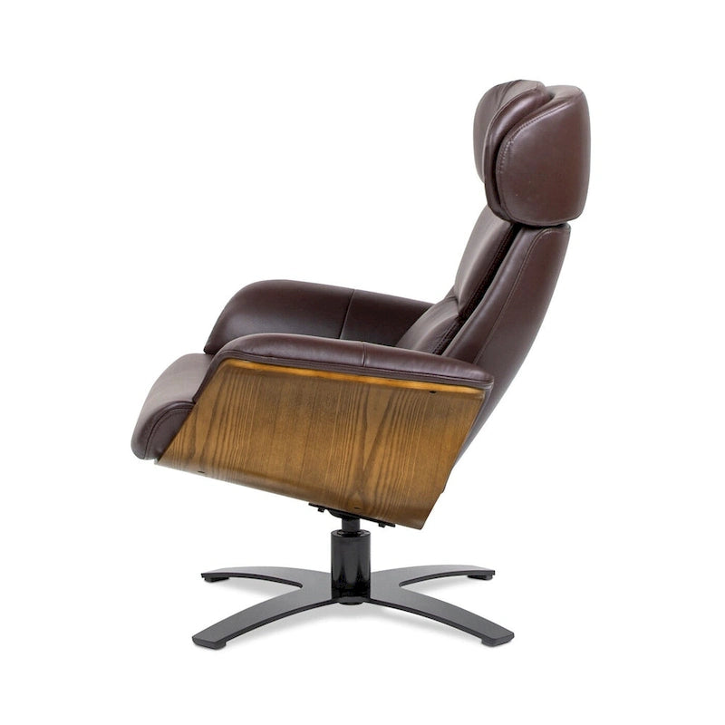 31.5 Curved Wood Genuine Leather Recliner Lounge Chair