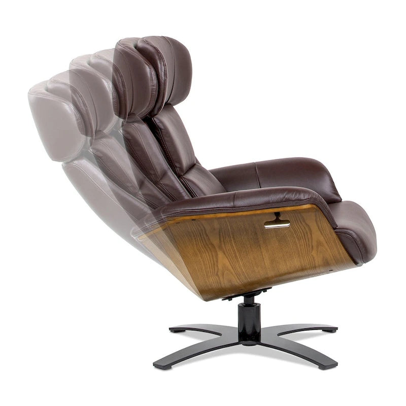 31.5 Curved Wood Genuine Leather Recliner Lounge Chair