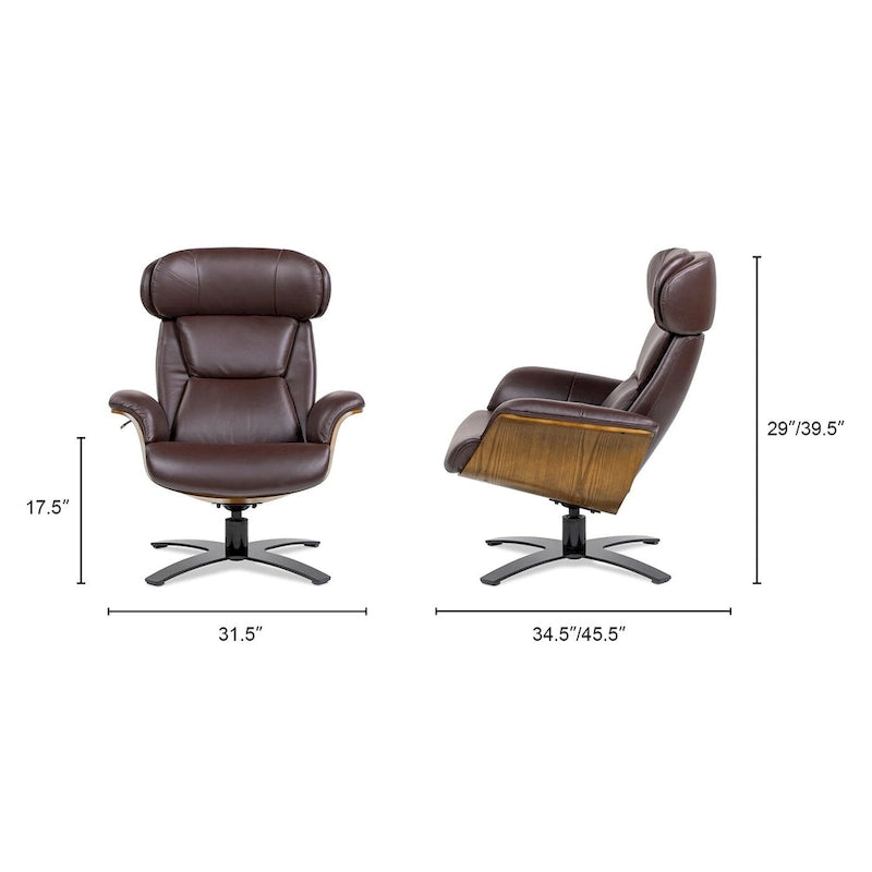 31.5 Curved Wood Genuine Leather Recliner Lounge Chair
