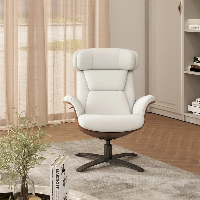 31.5 Curved Wood Genuine Leather Recliner Lounge Chair