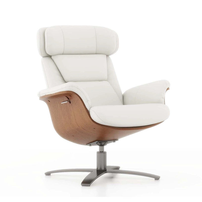 31.5 Curved Wood Genuine Leather Recliner Lounge Chair