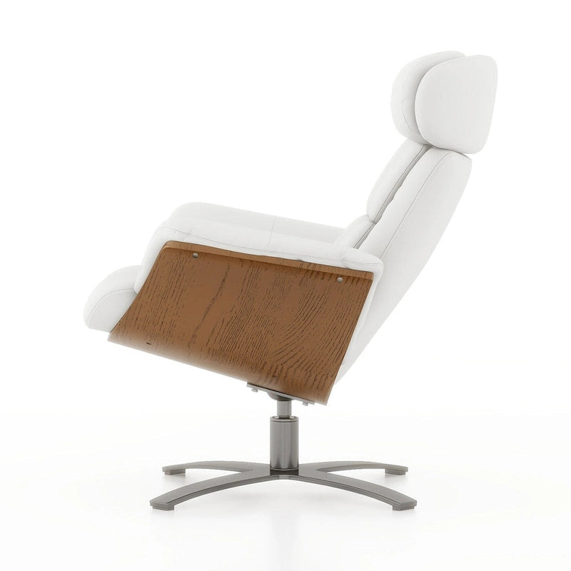 31.5 Curved Wood Genuine Leather Recliner Lounge Chair