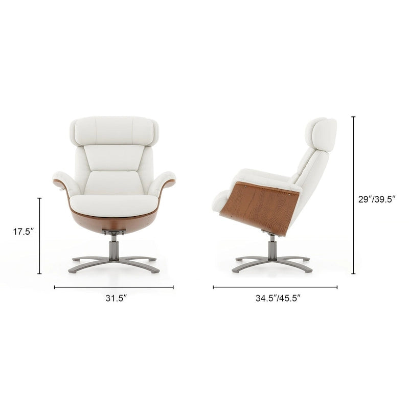 31.5 Curved Wood Genuine Leather Recliner Lounge Chair