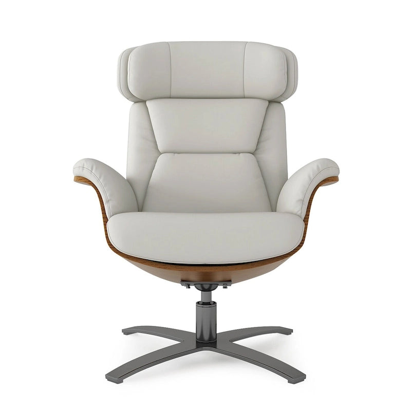 31.5 Curved Wood Genuine Leather Recliner Lounge Chair