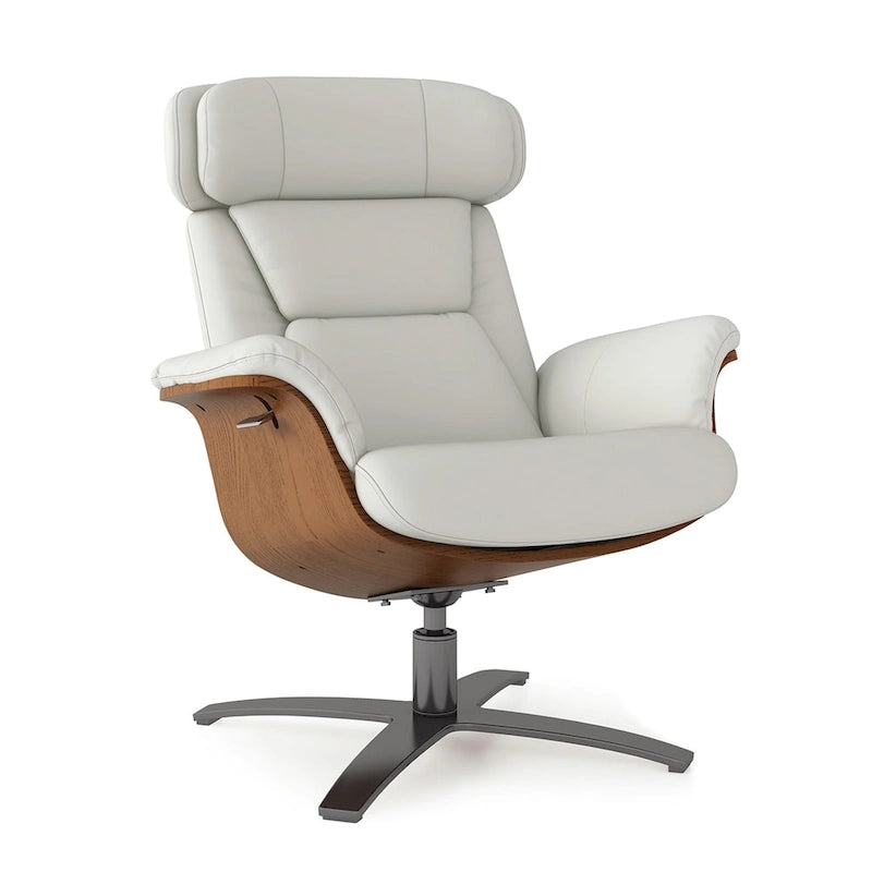 31.5 Curved Wood Genuine Leather Recliner Lounge Chair