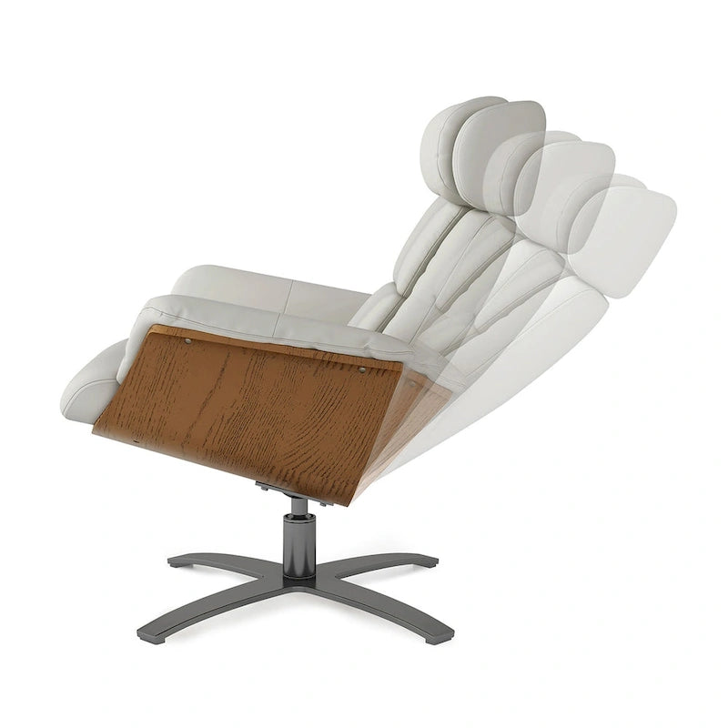 31.5 Curved Wood Genuine Leather Recliner Lounge Chair