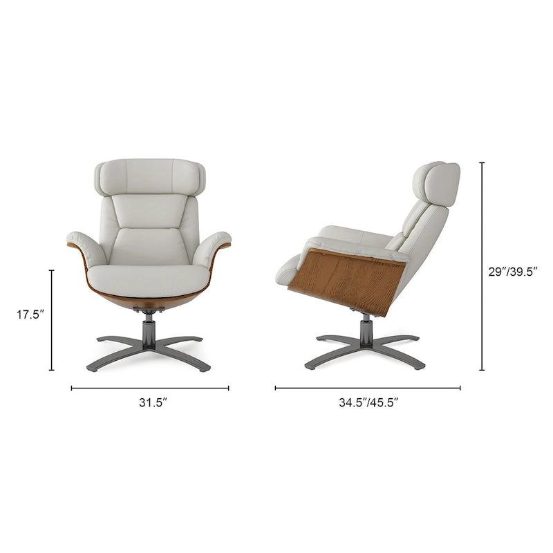 31.5 Curved Wood Genuine Leather Recliner Lounge Chair
