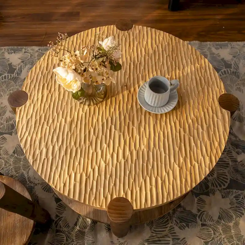 2-Tier Round Coffee Table with Storage Shelf
