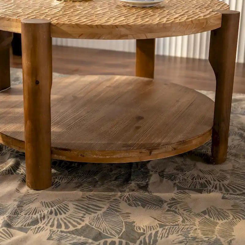2-Tier Round Coffee Table with Storage Shelf