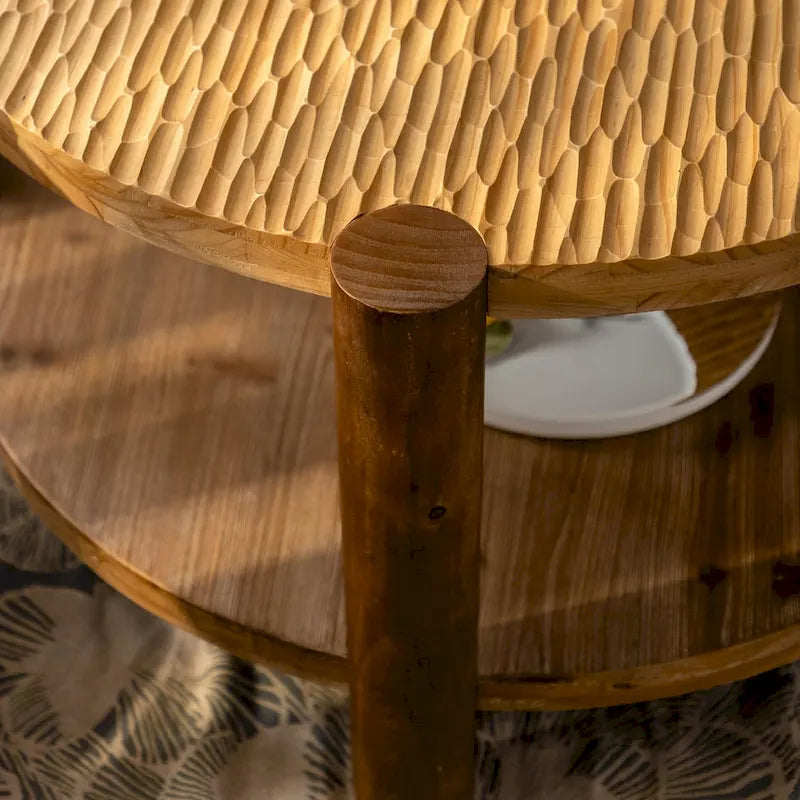 2-Tier Round Coffee Table with Storage Shelf