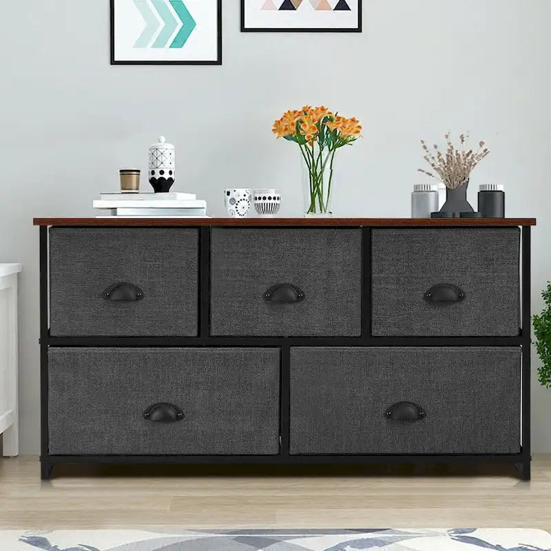 5-Drawer Dresser Storage Unit, Side Table Display Organizer for Dorm