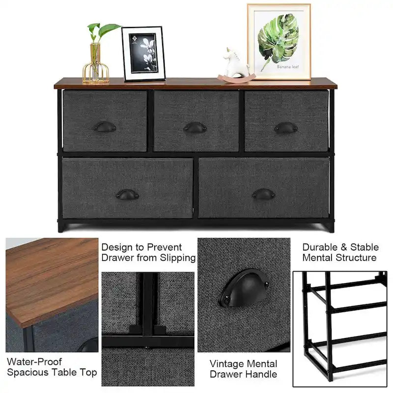 5-Drawer Dresser Storage Unit, Side Table Display Organizer for Dorm