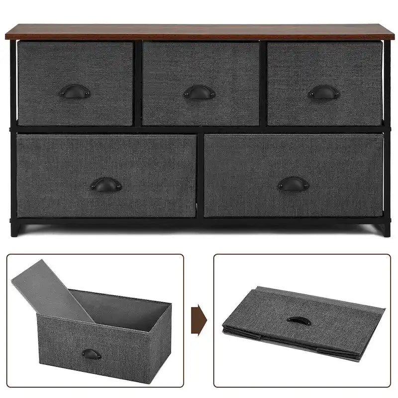 5-Drawer Dresser Storage Unit, Side Table Display Organizer for Dorm