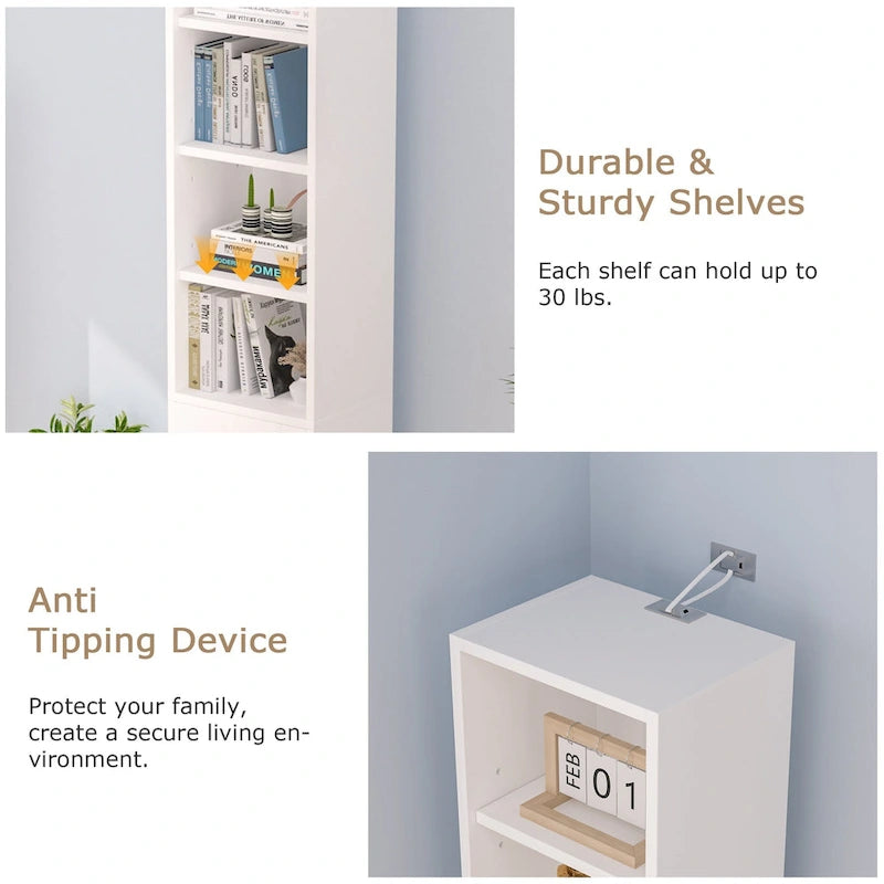 70.9 Inch Tall Bathroom Narrow Linen Cabinet, 8 Tiers Solid Wood Freestanding Storage Cabinet
