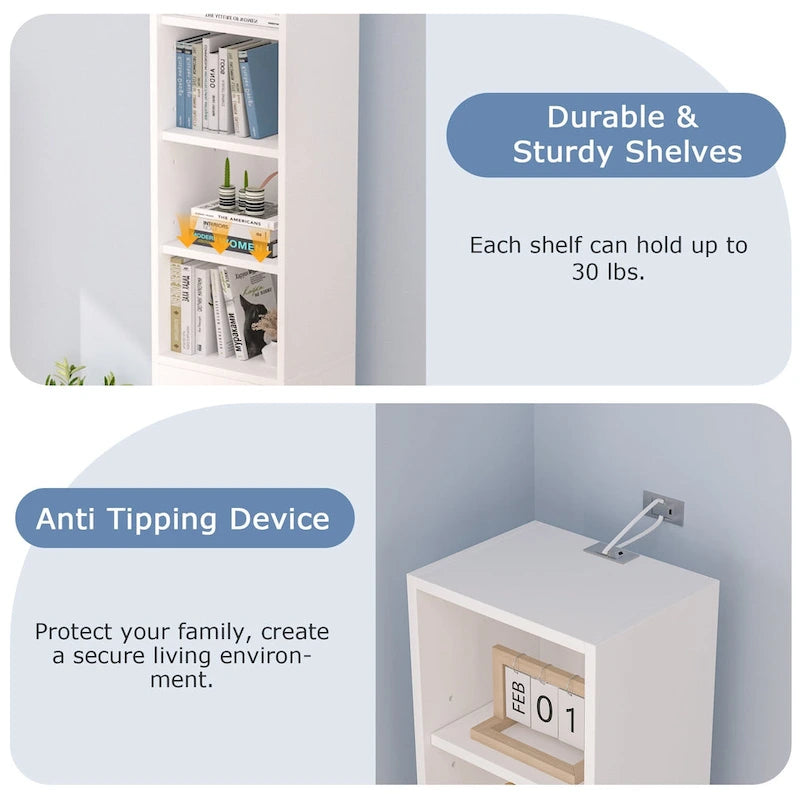 70.9 Inch Tall Bathroom Narrow Linen Cabinet, 8 Tiers Solid Wood Freestanding Storage Cabinet