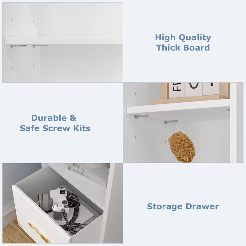 70.9 Inch Tall Bathroom Narrow Linen Cabinet, 8 Tiers Solid Wood Freestanding Storage Cabinet