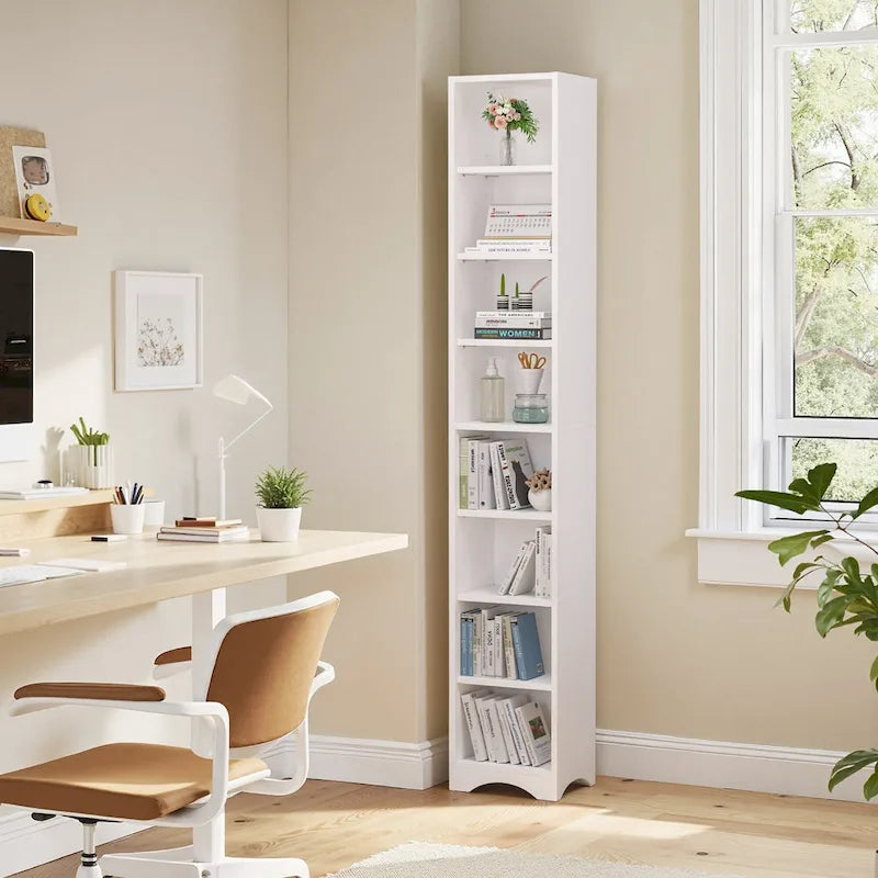 70.9 Inch Tall Bathroom Narrow Linen Cabinet, 8 Tiers Solid Wood Freestanding Storage Cabinet