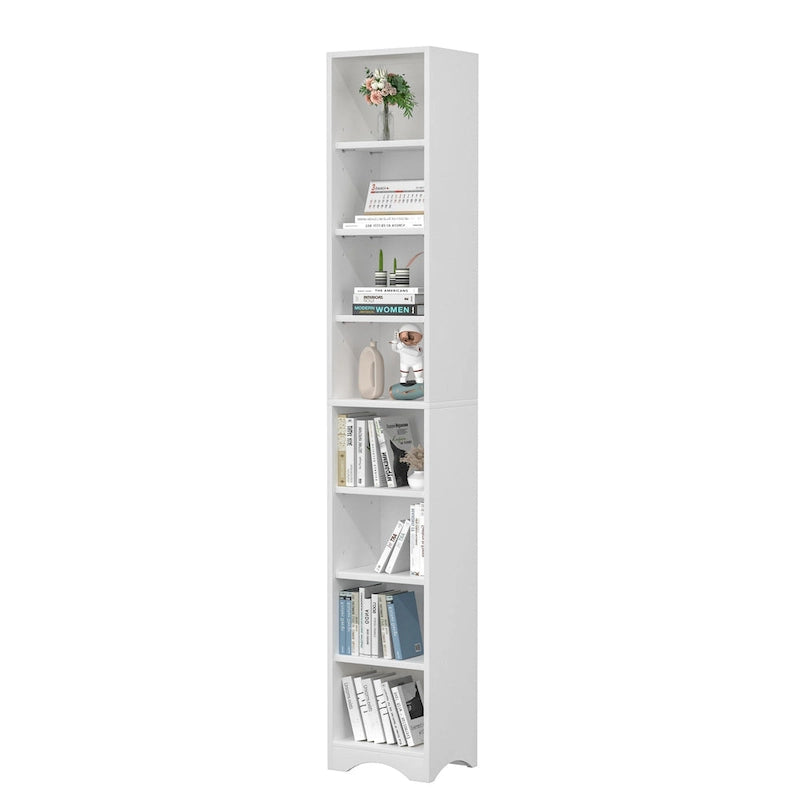 70.9 Inch Tall Bathroom Narrow Linen Cabinet, 8 Tiers Solid Wood Freestanding Storage Cabinet