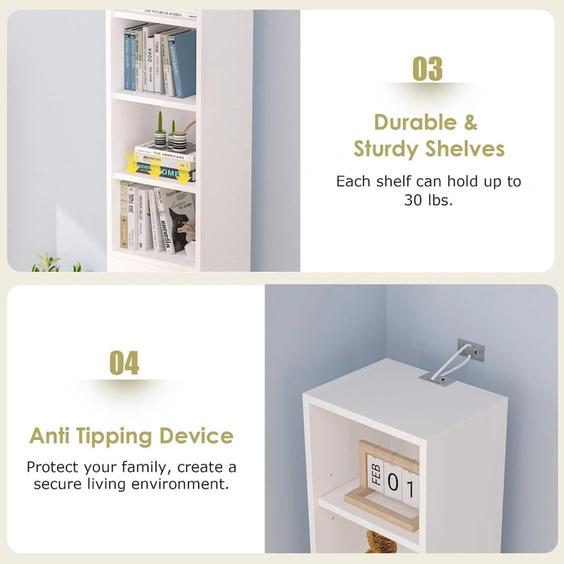 70.9 Inch Tall Bathroom Narrow Linen Cabinet, 8 Tiers Solid Wood Freestanding Storage Cabinet
