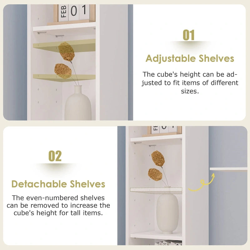 70.9 Inch Tall Bathroom Narrow Linen Cabinet, 8 Tiers Solid Wood Freestanding Storage Cabinet