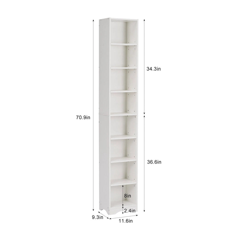 70.9 Inch Tall Bathroom Narrow Linen Cabinet, 8 Tiers Solid Wood Freestanding Storage Cabinet