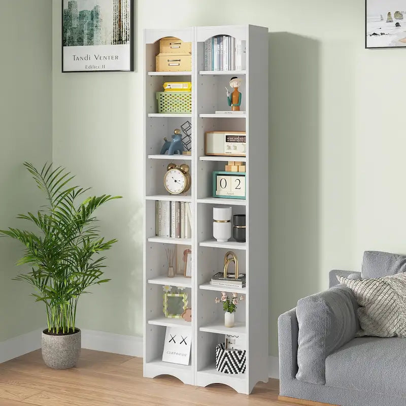 70.9 Inch Tall Bathroom Narrow Linen Cabinet, 8 Tiers Solid Wood Freestanding Storage Cabinet