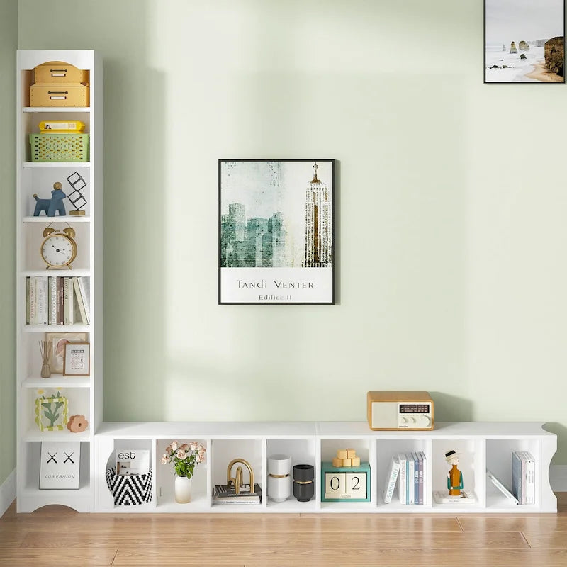 70.9 Inch Tall Bathroom Narrow Linen Cabinet, 8 Tiers Solid Wood Freestanding Storage Cabinet