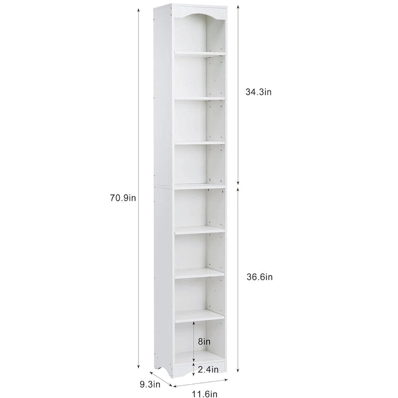 70.9 Inch Tall Bathroom Narrow Linen Cabinet, 8 Tiers Solid Wood Freestanding Storage Cabinet