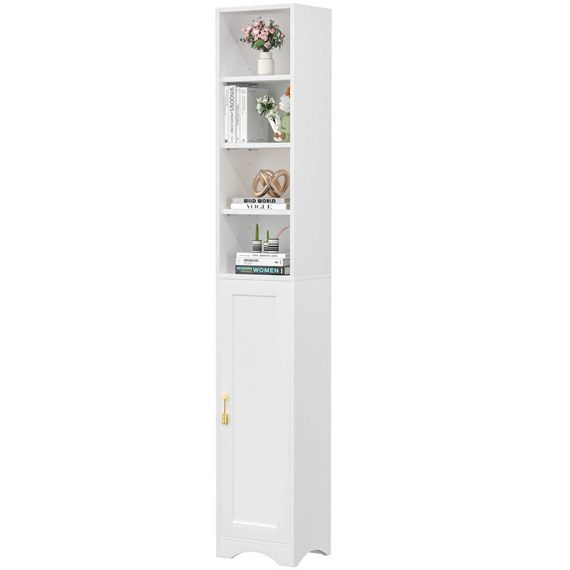 70.9 Inch Tall Bathroom Narrow Linen Cabinet, 8 Tiers Solid Wood Freestanding Storage Cabinet