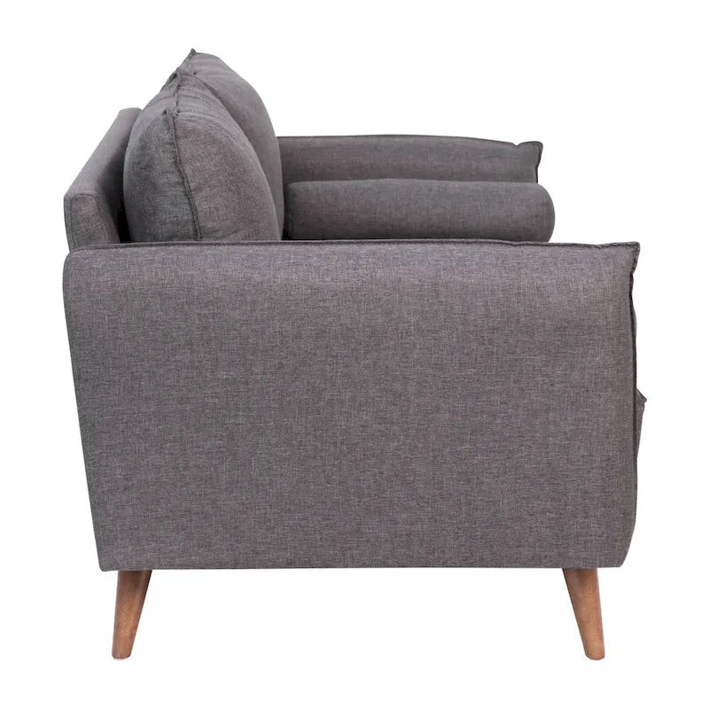 Compact Faux Linen Upholstered Loveseat with Wooden Legs